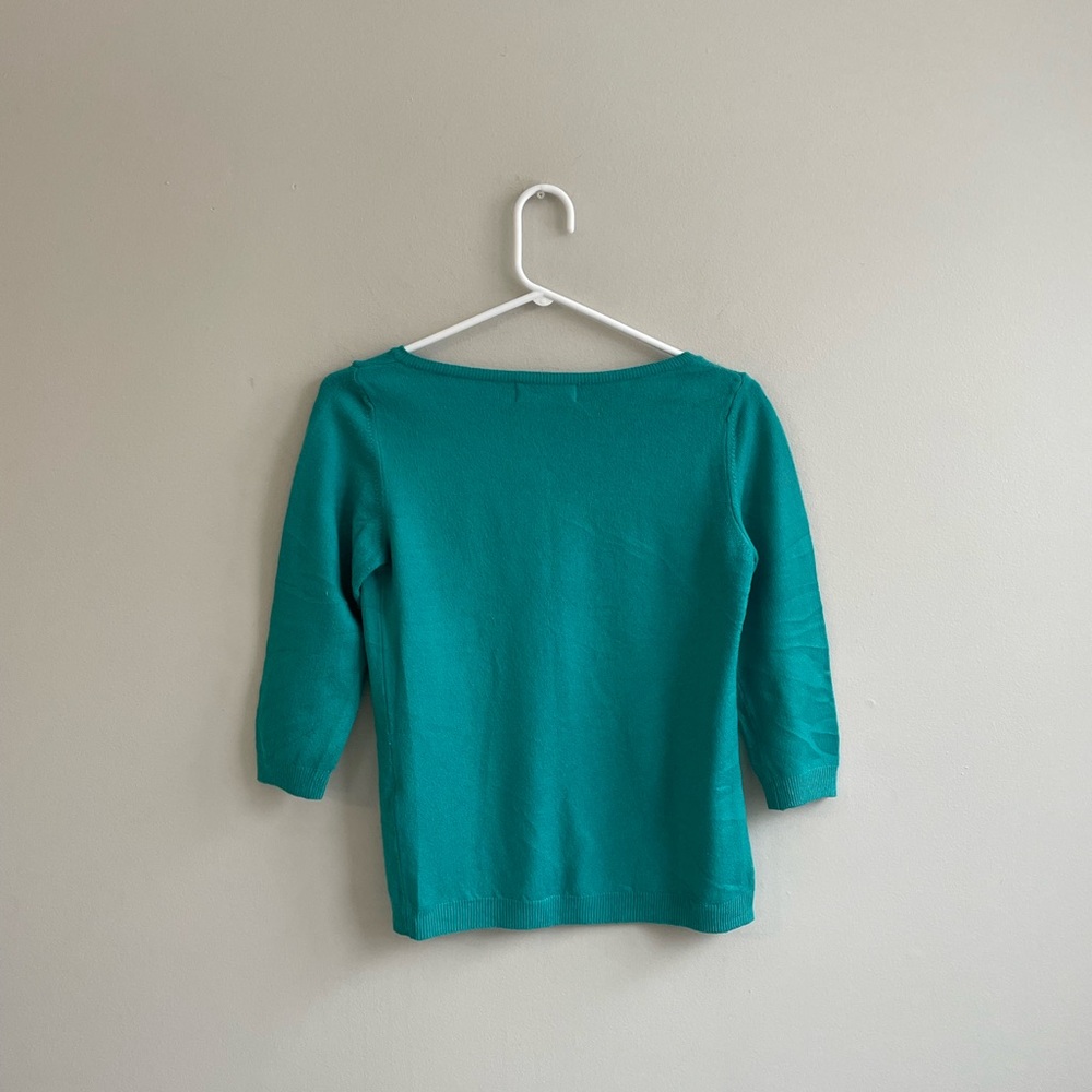 TEAL CARDIGAN SWEATER BUTTON FRONT ZARA 3/4 SLEEVES - Picture 6 of 8